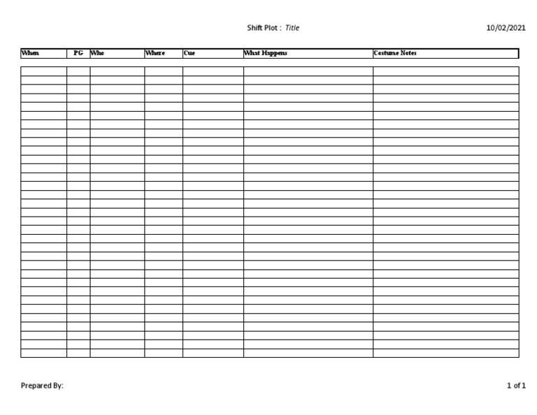 Shift Plot Run Sheet Template PDF