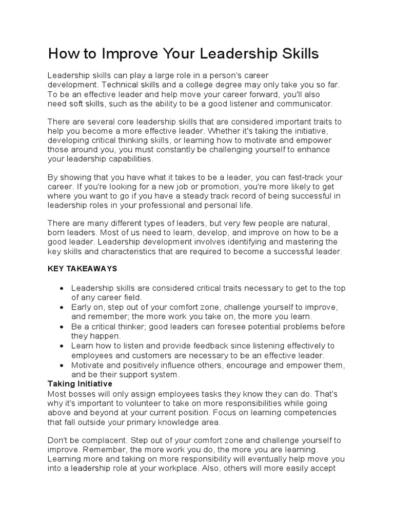 How To Improve Your Leadership Skills | PDF | Leadership | Motivational
