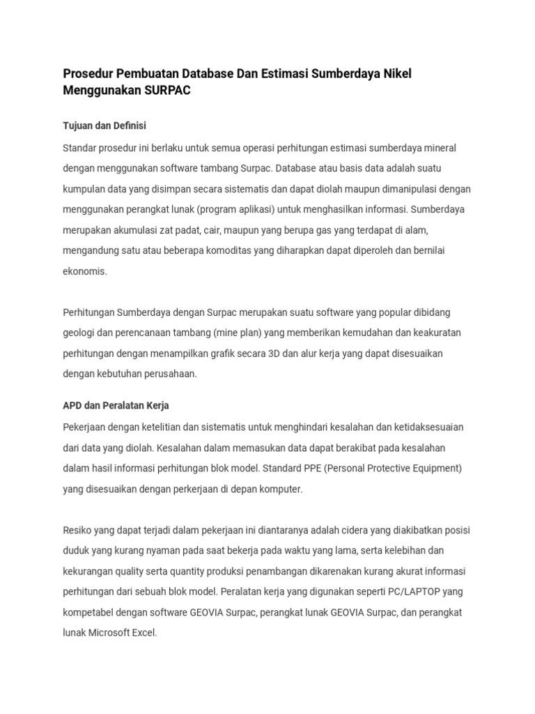 Estimasi Sumberdaya Nikel dengan Surpac | PDF