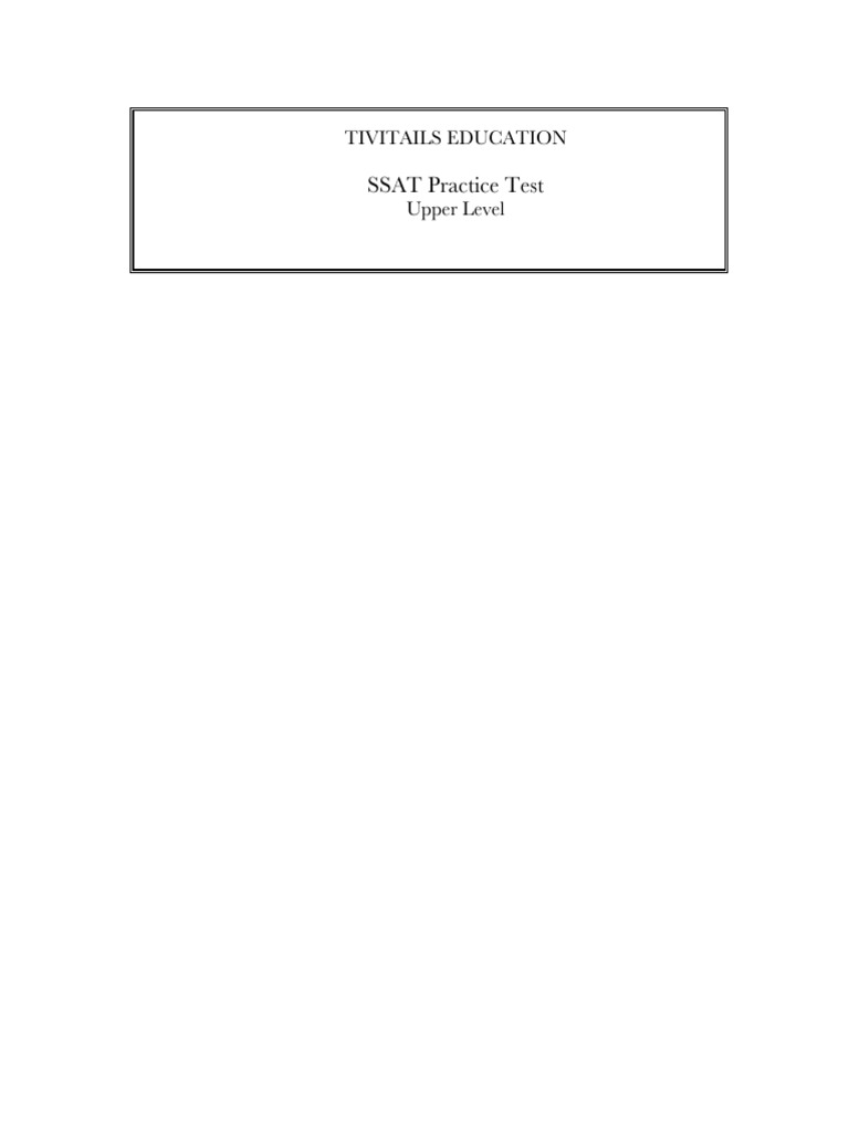 Free SSAT Upper Level Practice Test | PDF | Cloud