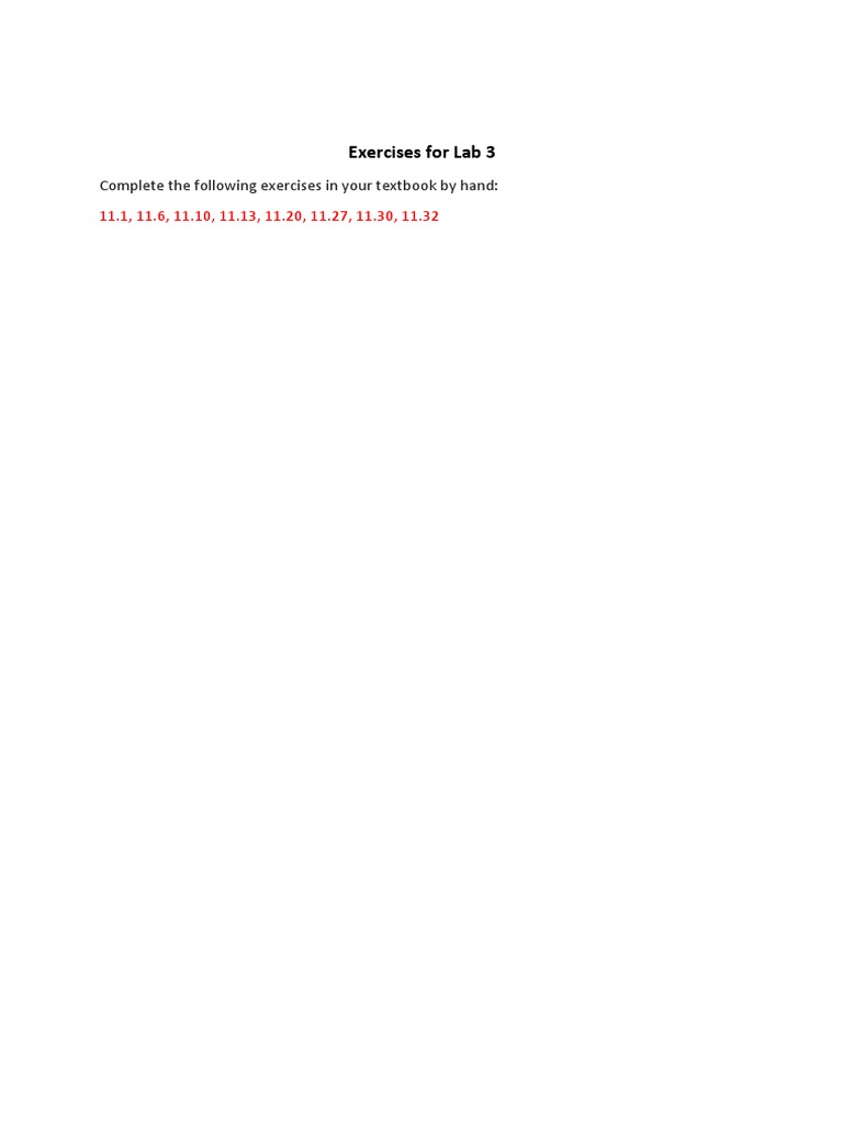 Exercises For Lab 3: Complete The Following Exercises in Your Textbook ...