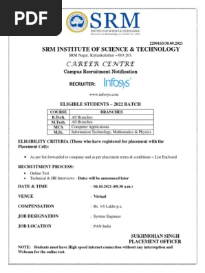 Infosys System Engineer Circular 2022 PDF