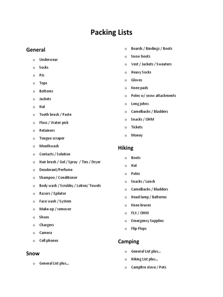 Packing Lists PDF