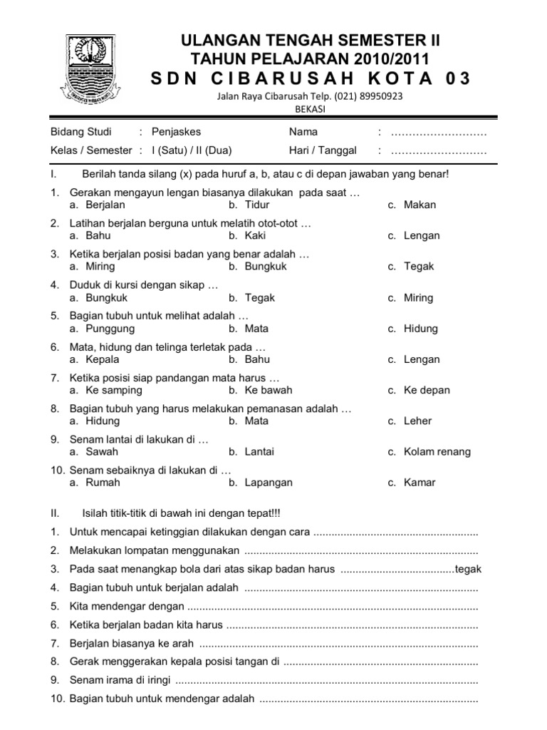 Free Download Soal Uts Penjas Kls 2 Kur13