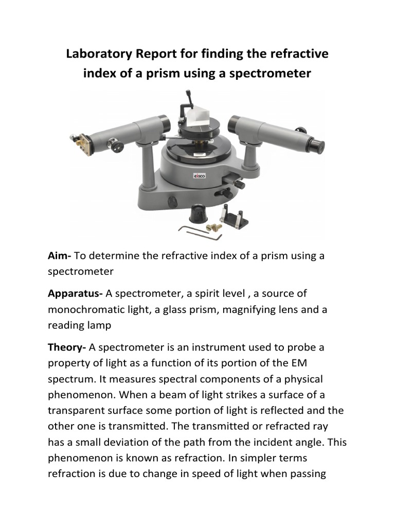 Refractive Index of Prism PDF Prism Refraction
