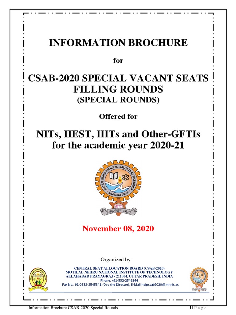 Information Brochure of CSAB-2020 Special Rounds | PDF | Finance ...