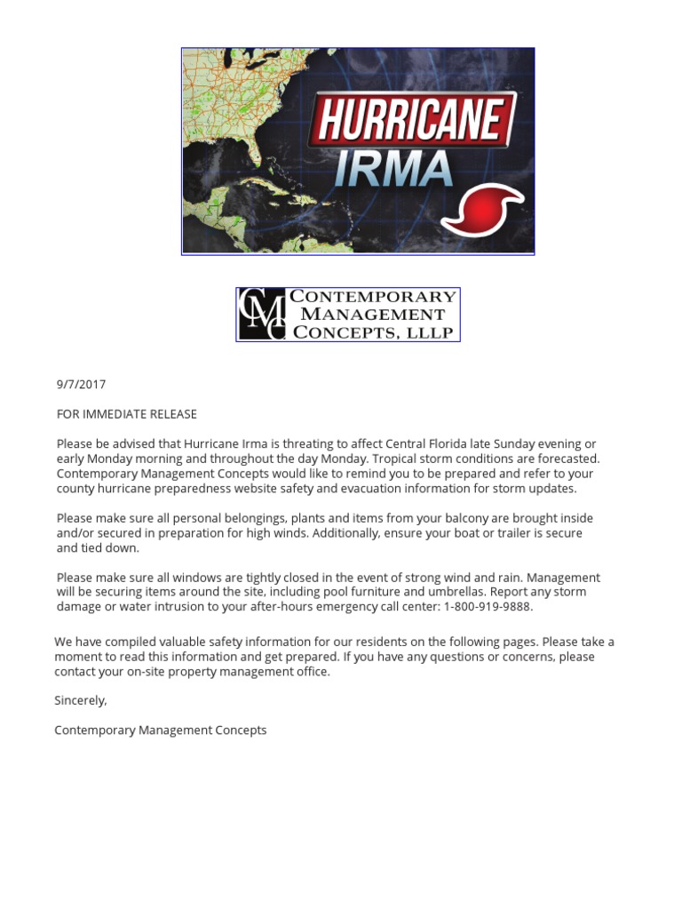 CMC Resident Hurricane Letter PDF Medical Prescription Tropical