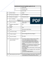 Questionnaire Form For Candidate Applies For Job