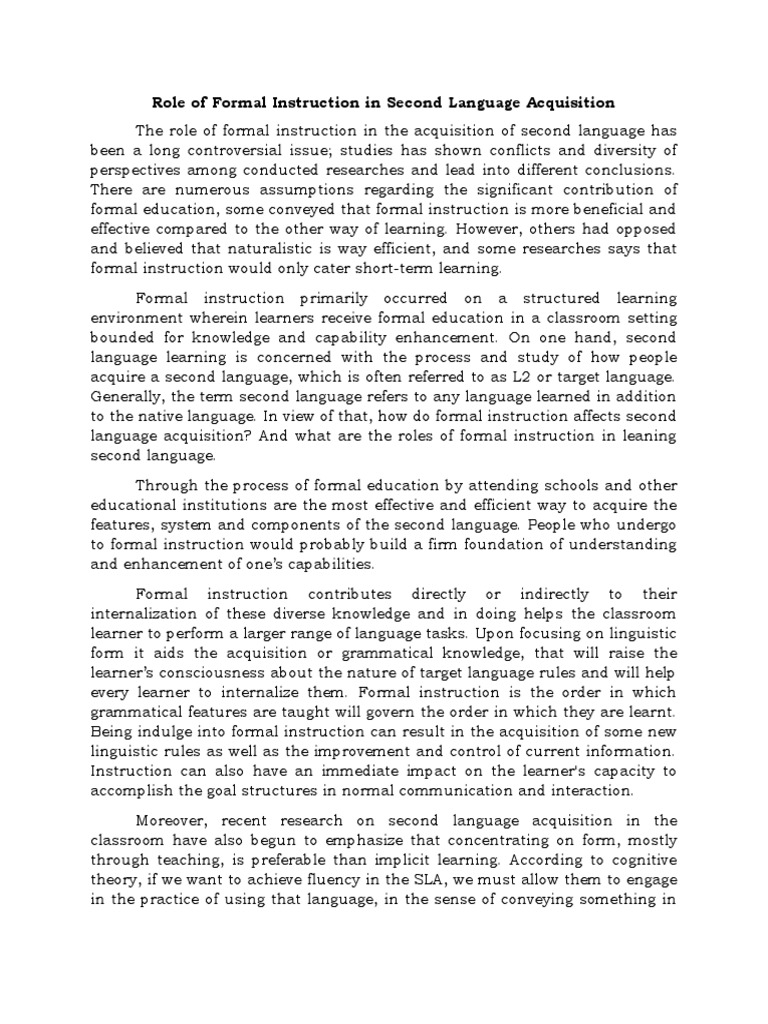 Impact of Formal Instruction on L2 Acquisition | PDF | Second Language ...