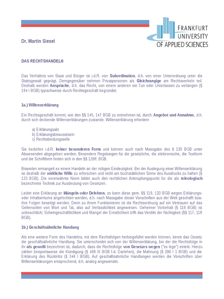 Skript Rechtshandeln Herr Dr. Siesel | PDF