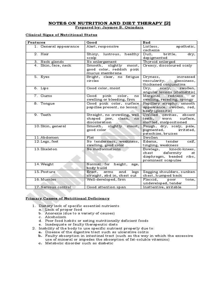 Clinical Nutrition and Diet Therapy Notes | PDF | Teaching Mathematics ...