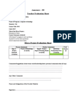 Annexure - III Teacher Evaluation Sheet