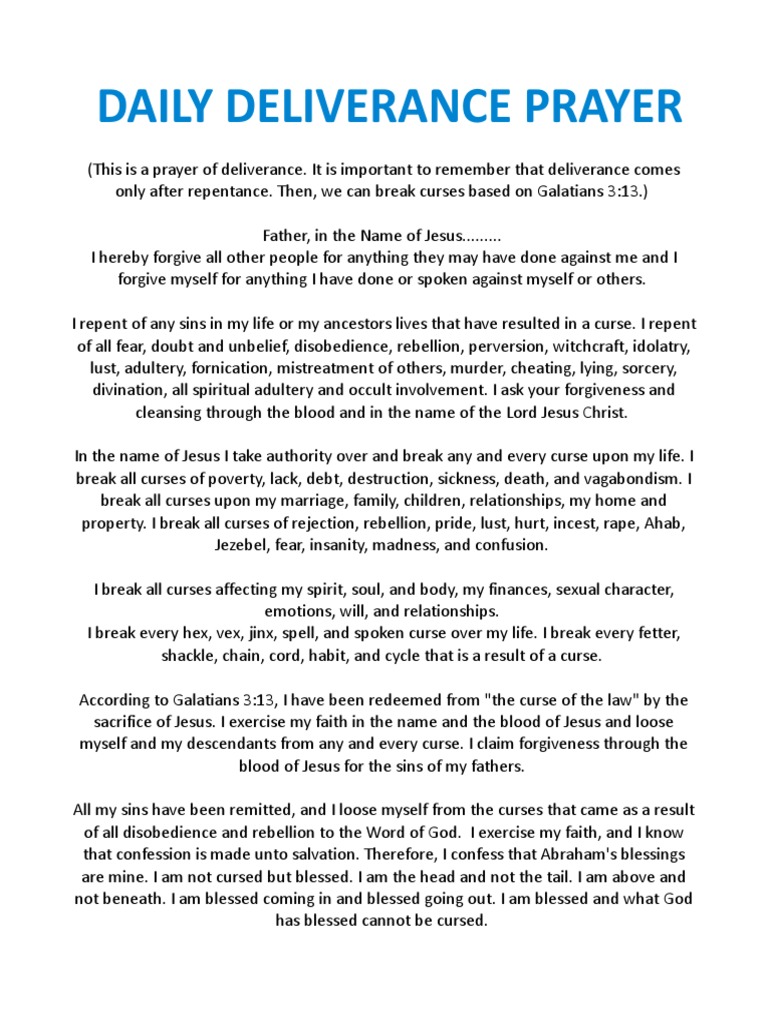 Daily Deliverance Prayer PDF Jesus Demons