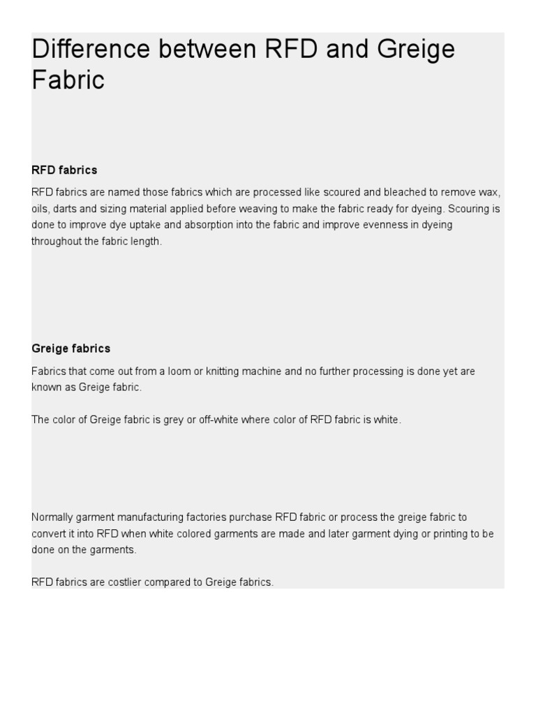 Difference Between RFD and Greige Fabric | PDF