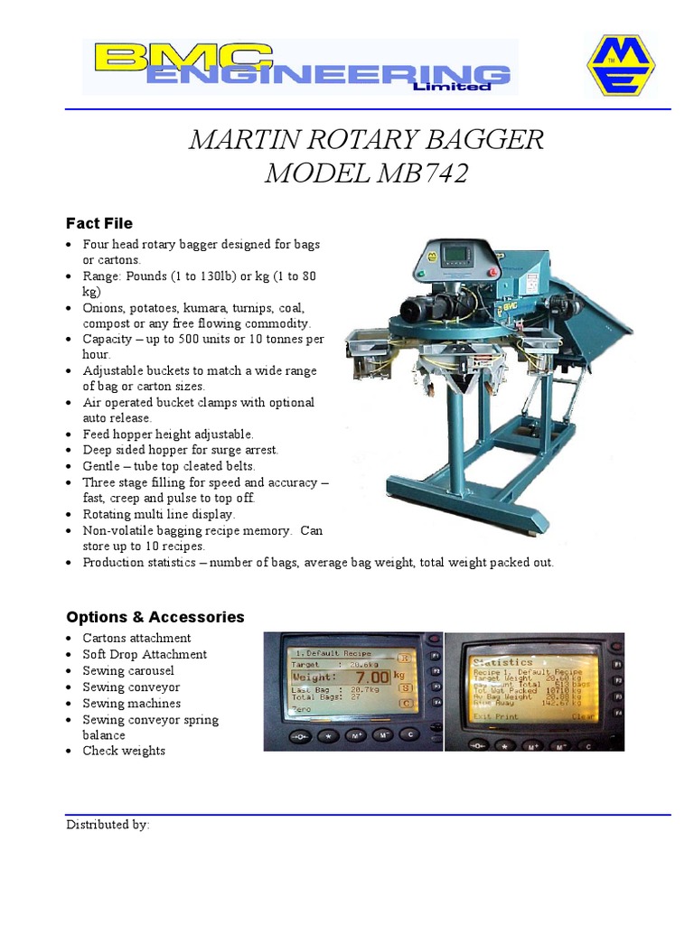 Martin Rotary Bagger Model Mb742: Fact File | PDF | Manufactured Goods