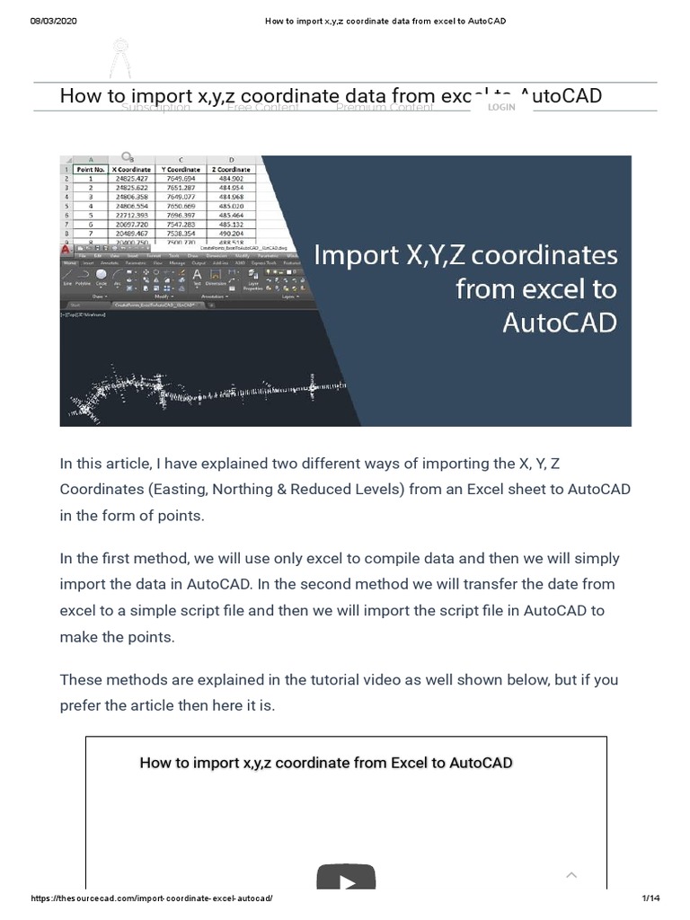 How To Import X, Y, Z Coordinate Data From Excel To AutoCAD | PDF ...