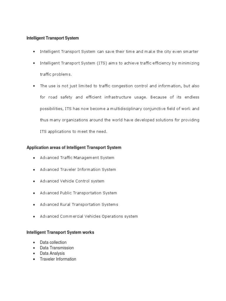 Intelligent Transport System Applications | PDF | Traffic | Traffic Light