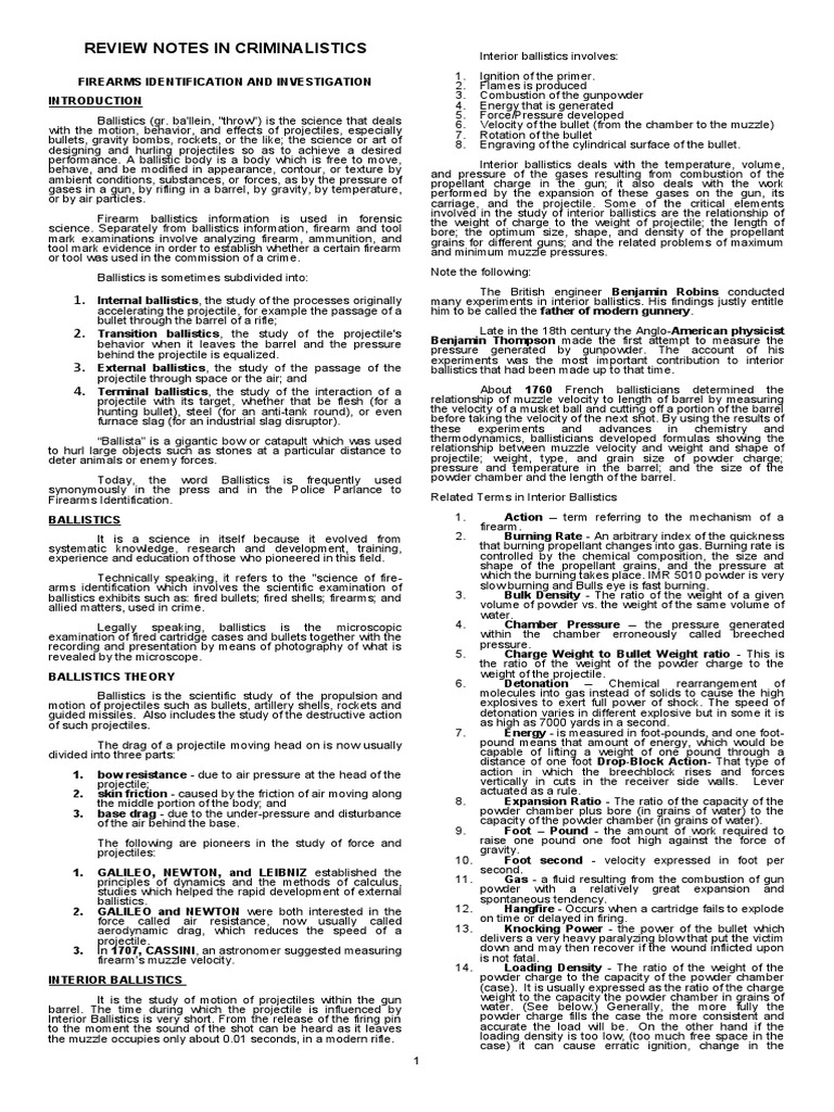 Review Notes in Criminalistics | PDF | Gun Barrel | Ballistics