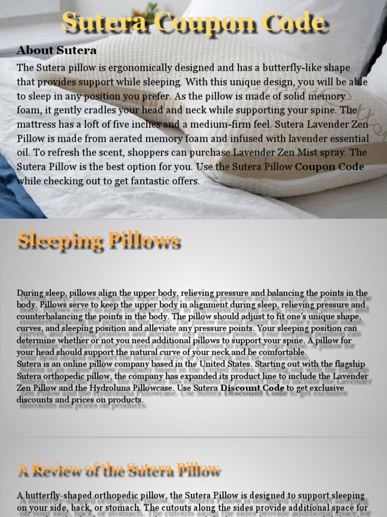 Sutera Coupon Code PDF Pillow Mattress