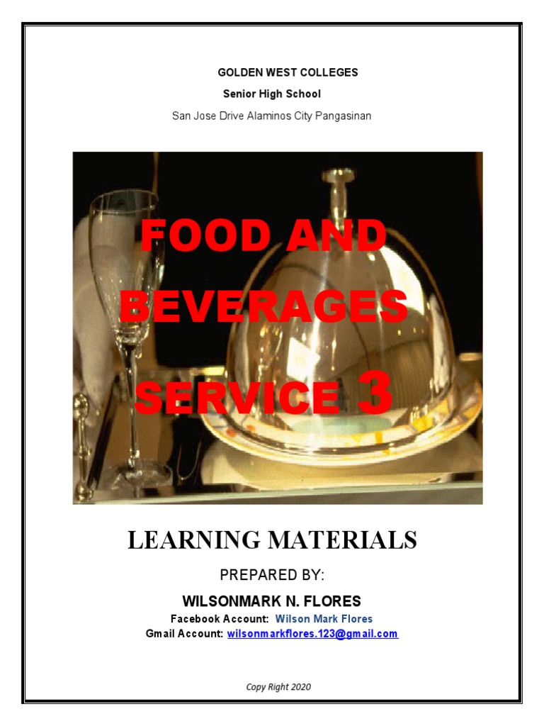 Food and Beverages Service Learning Materials PDF Tableware Food