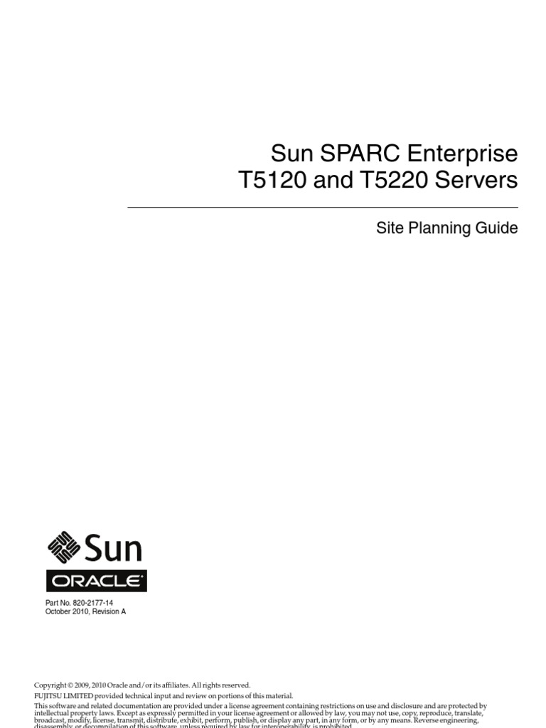 Sun SPARC Enterprise T5120 and T5220 Servers Site Planning Guide PDF
