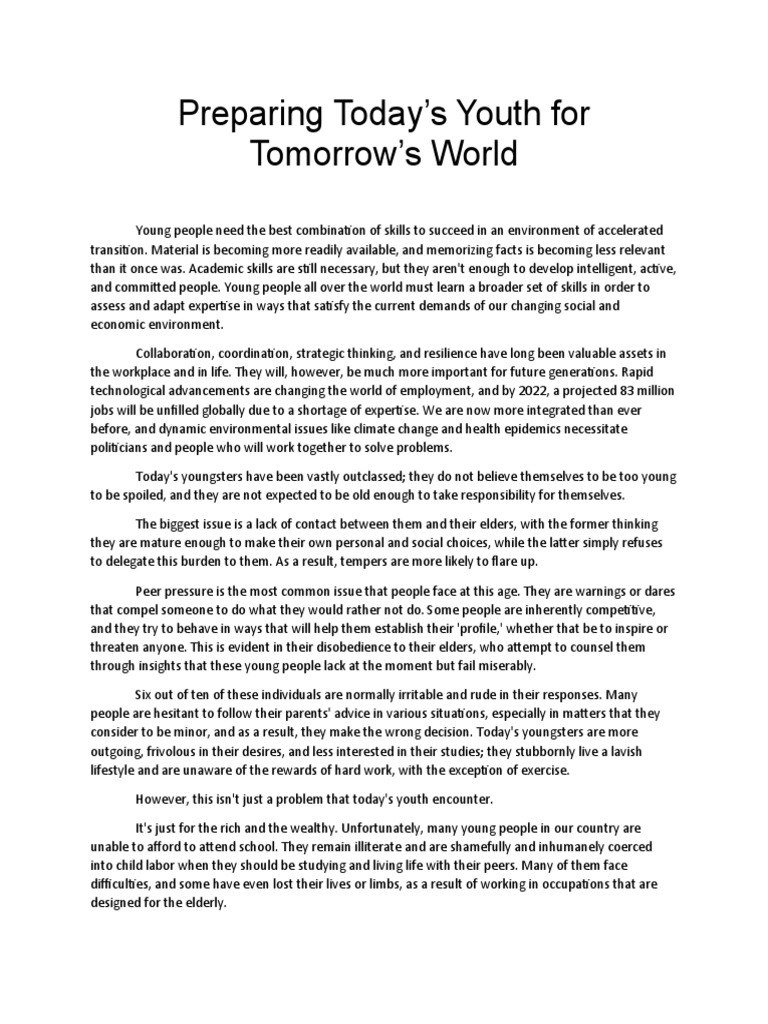 Preparing for Tomorrow's World