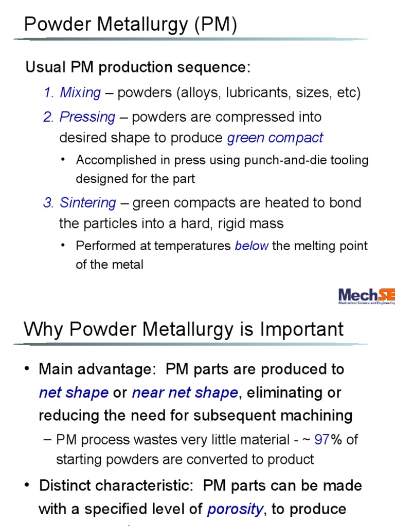 Powder Metallurgy (PM) Usual PM Production Sequence PDF Porosity