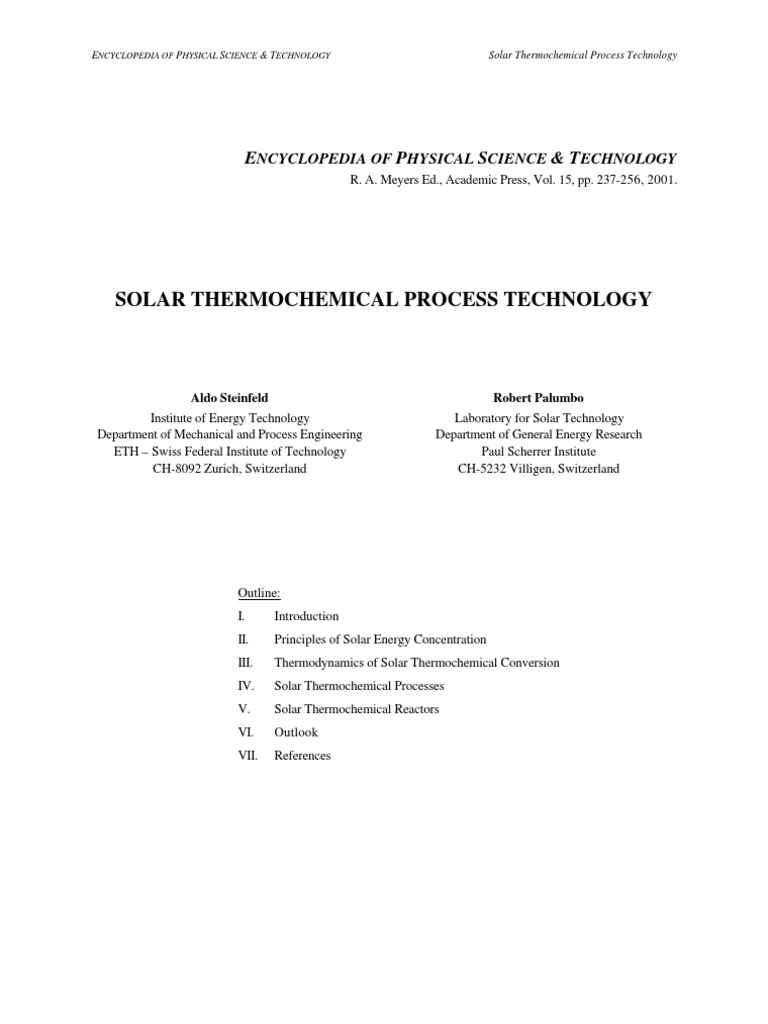 Solar Thermochemical Process Overview | PDF | Exergy | Solar Energy