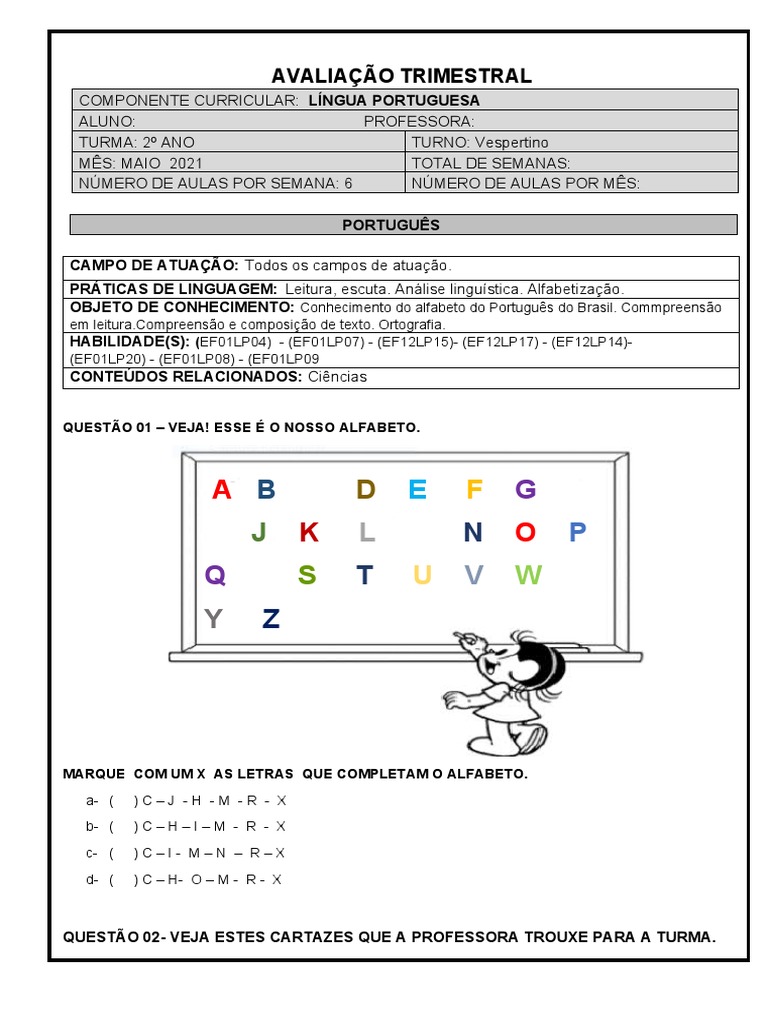 Avaliação de Português - 2º Ano | PDF | Linguística | Comunicação humana