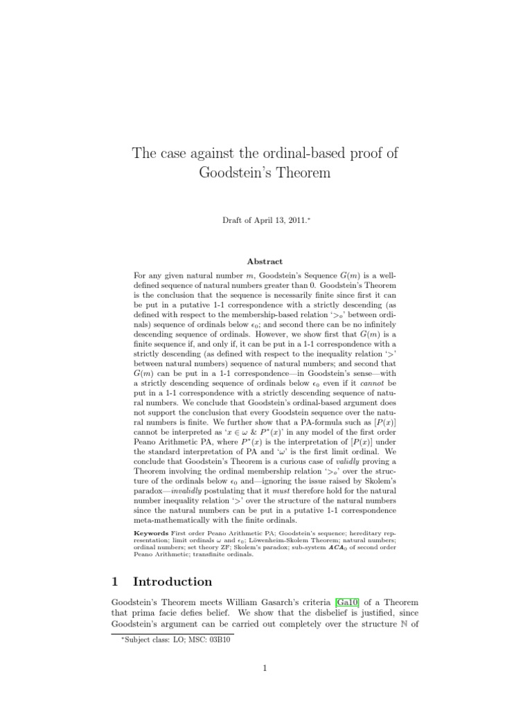 Critique of Goodstein's Theorem Proof | PDF | Natural Number ...