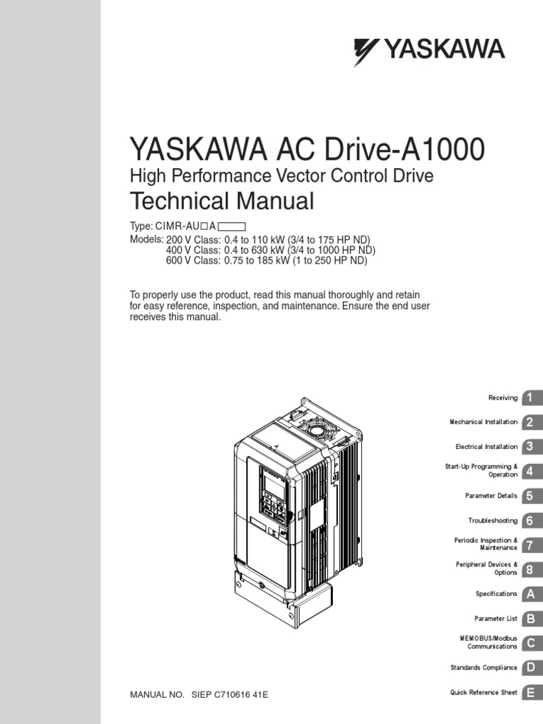 Yaskawa A1000 Tech Manual PDF Electric Motor Electrical Wiring