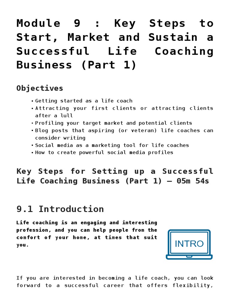 Module 9: Key Steps To Start, Market and Sustain A Successful Life ...