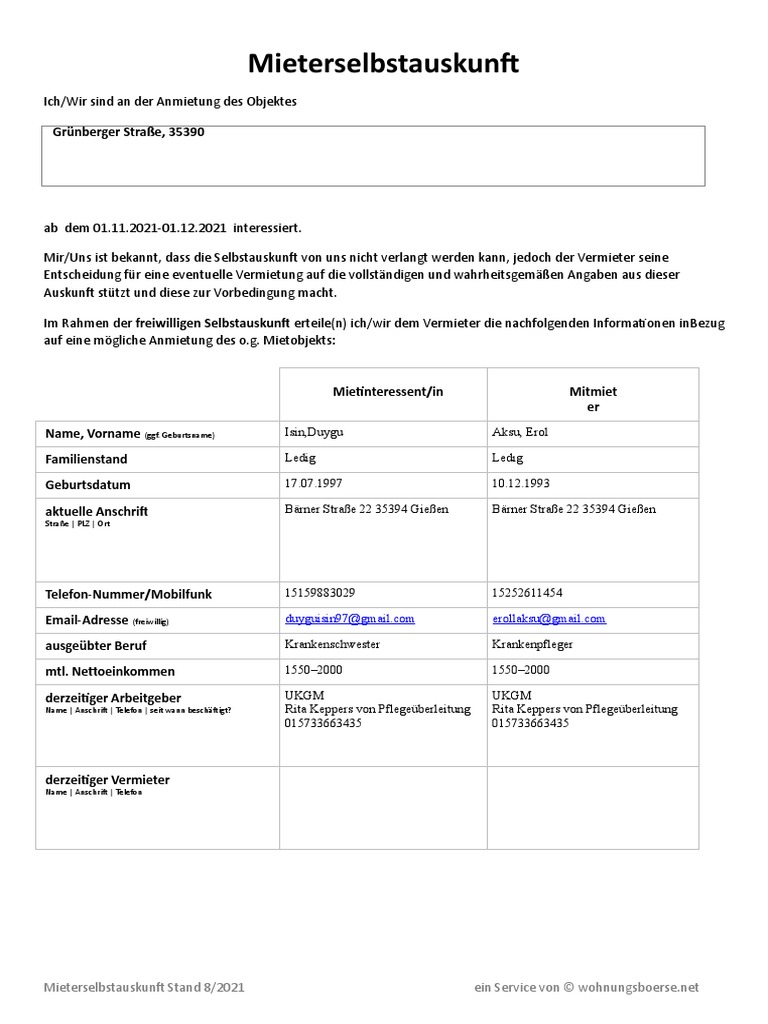 Mieterselbstauskunft 3 | PDF