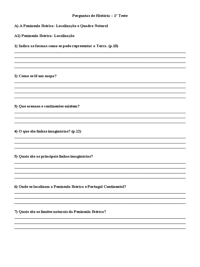 Perguntas de História 5º Ano 1T | PDF | Roma Antiga | Península Ibérica