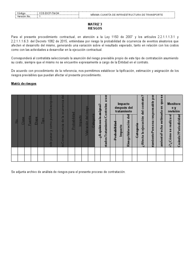 Matriz de Riesgos en Contratación de Transporte | PDF | Riesgo ...