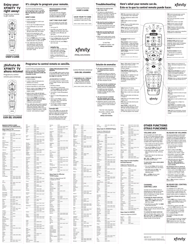 Xfinity Universal Remote Siver With Red Ok Button Setup Guide and Codes