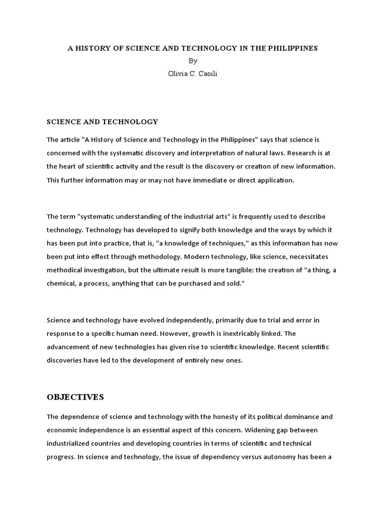 History of Science & Technology in the Philippines | PDF | Science ...