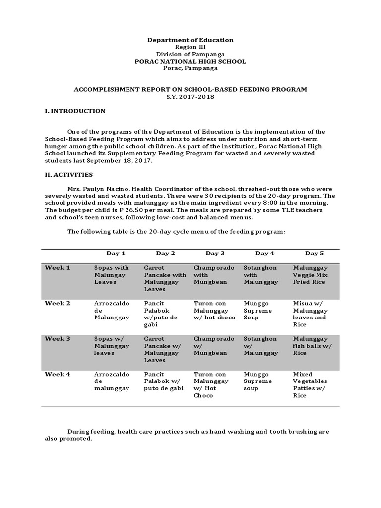 Accomplishment Report: Feeding Program | PDF | Nutrition | Diet & Nutrition