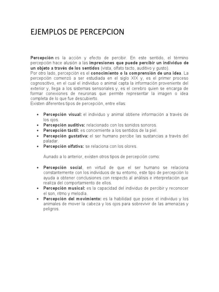 Ejemplos de Percepcion | PDF | Percepción | Sicología