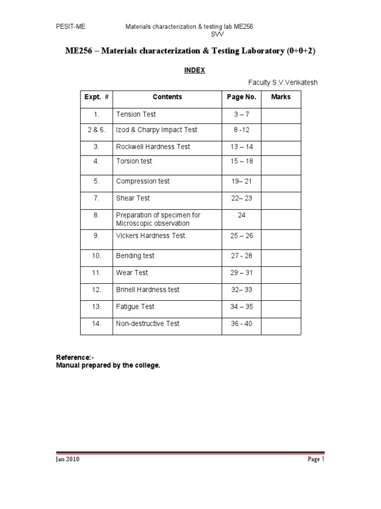 Materials Testing Lab ME256 Overview | PDF | Deformation (Engineering ...