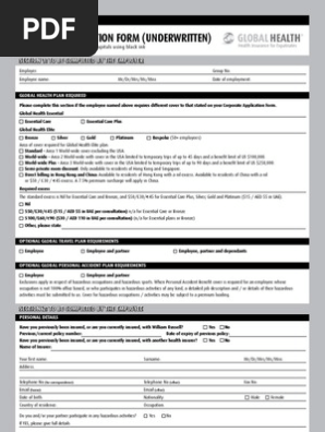 Global Health Employee Application Form (Underwritten)