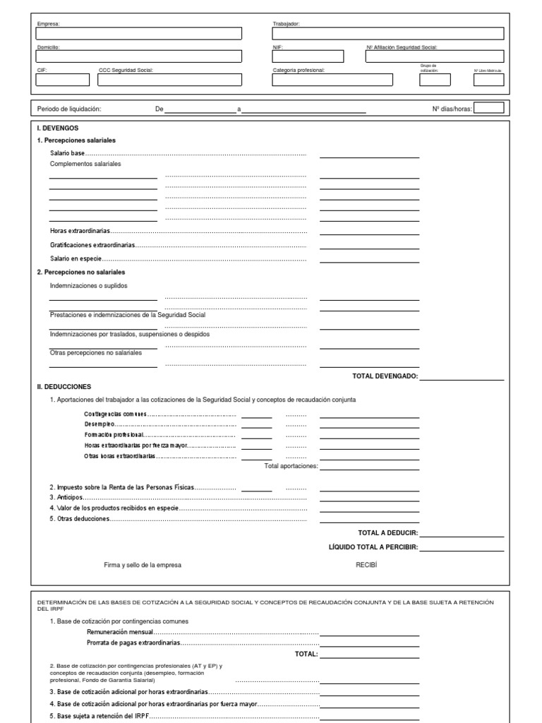 plantilla de nomina