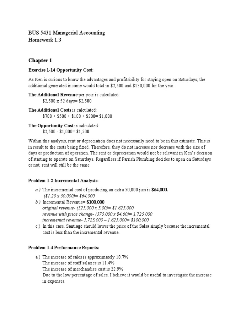 Managerial Accounting Homework 1.3 | PDF | Cost Of Goods Sold | Cost