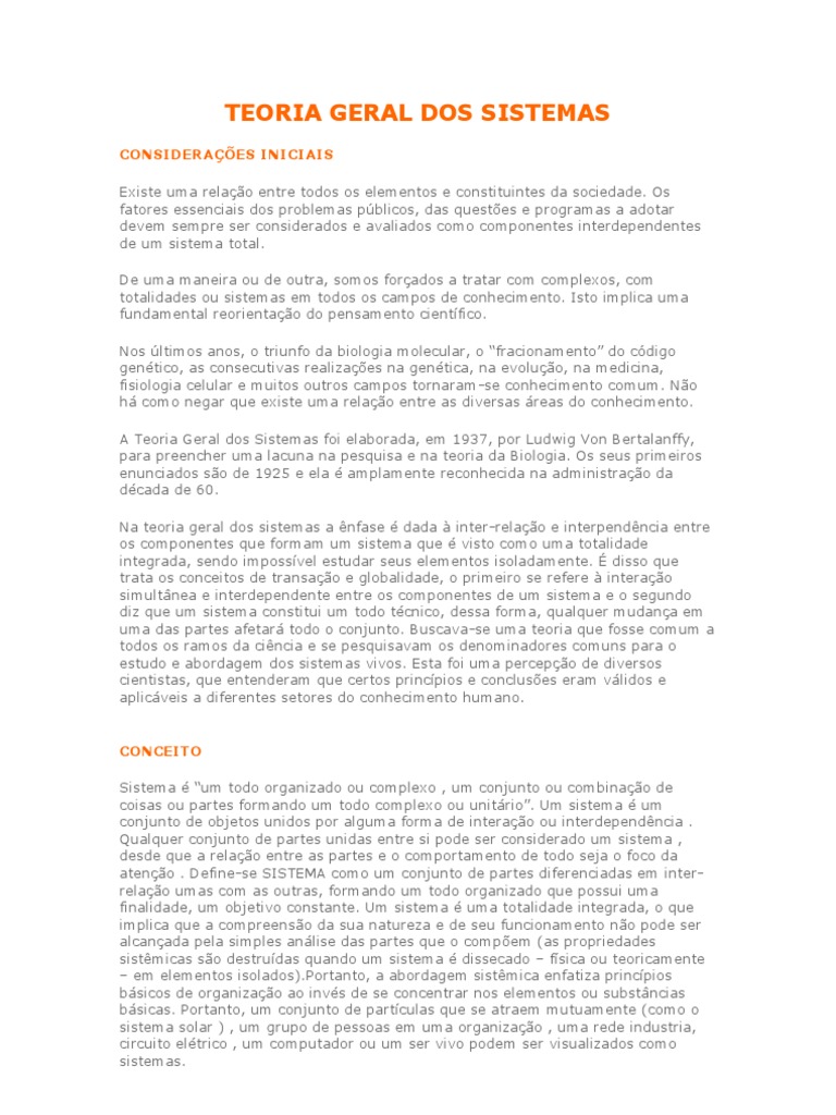 A Teoria Geral dos Sistemas e sua aplicação no estudo de grupos sociais ...