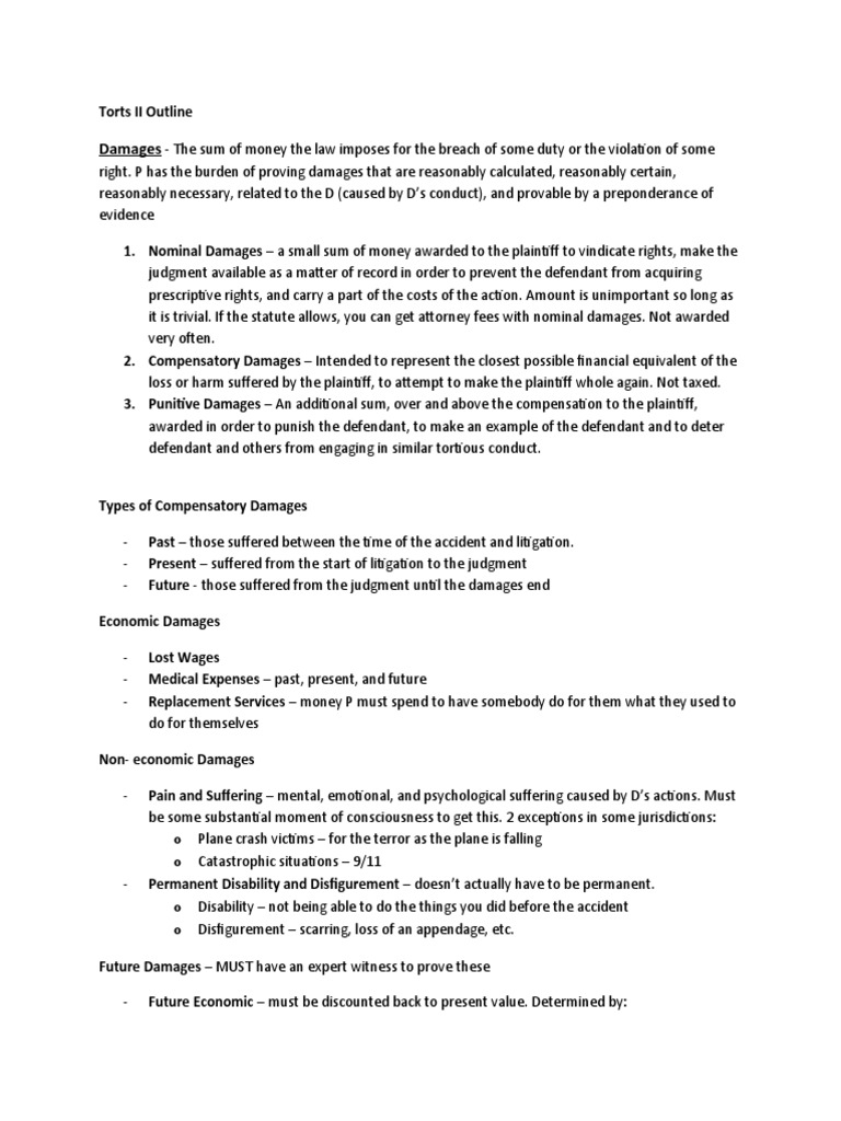 Torts II: Damages and Liability Overview | PDF | Damages | Defamation