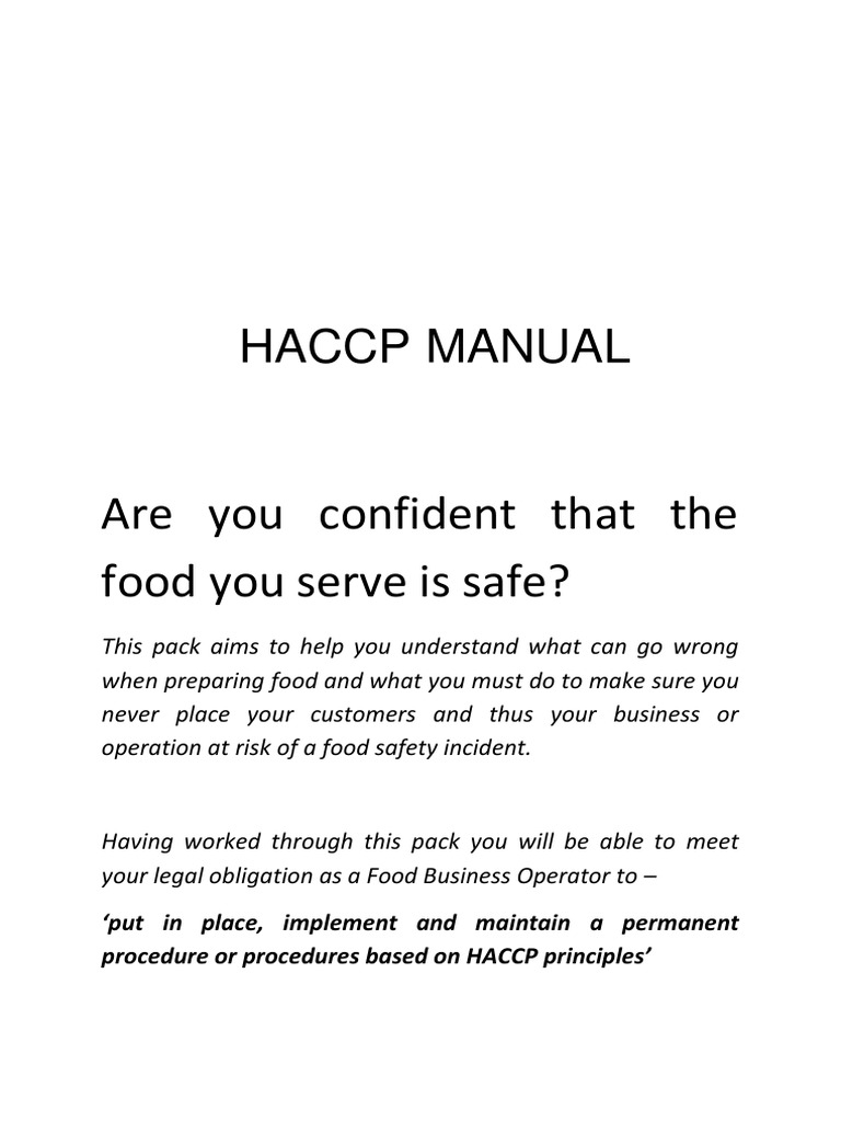 Haccp Manual Format PDF Hazard Analysis And Critical, 56 OFF