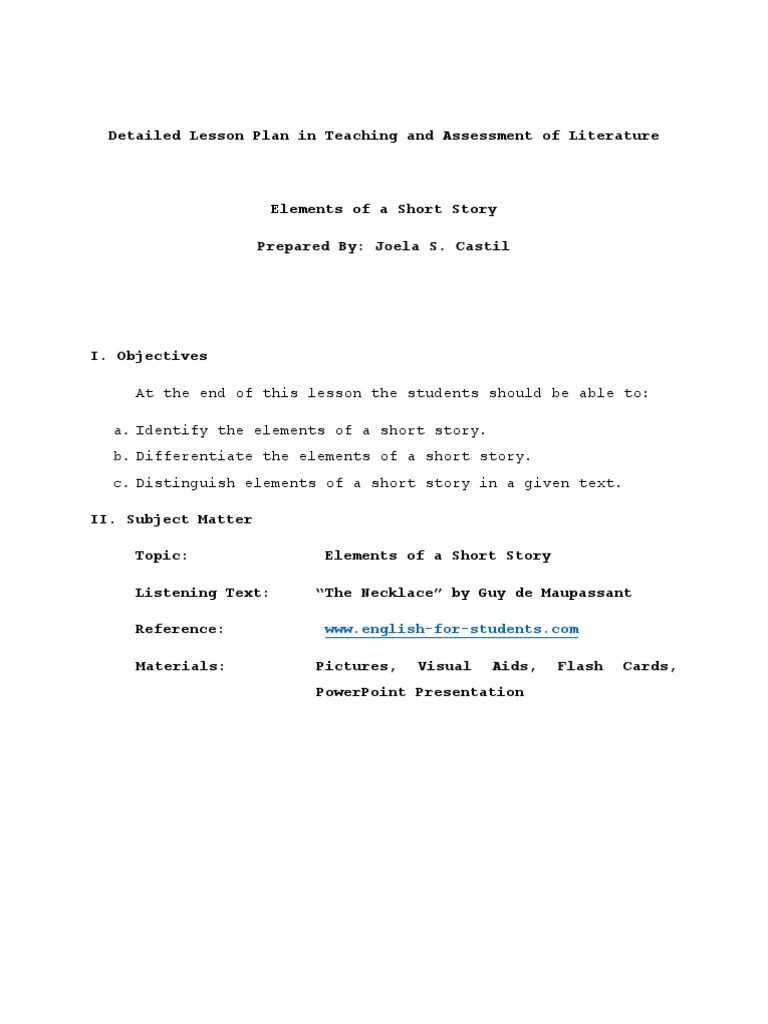 Lesson Plan: Elements of Short Stories | PDF