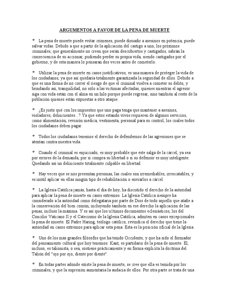 Argumentos A Favor de La Pena de Muerte | PDF | Pena capital | Castigos