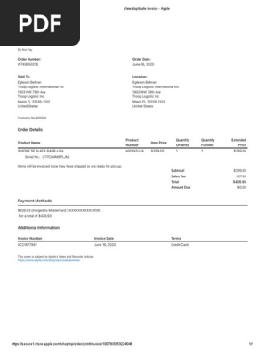View Duplicate Invoice - Apple iPhone