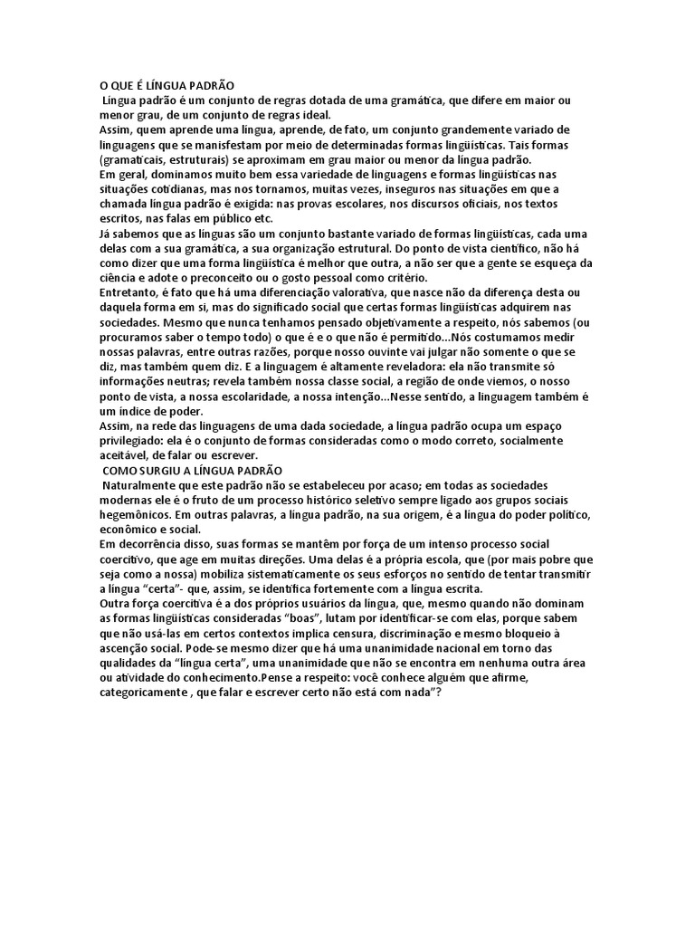 O Que É Língua Padrão | PDF | Linguagem natural | Linguística